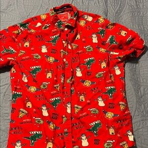 Denim & Flower Christmas holiday Shirt Santa dress button down M medium men’s